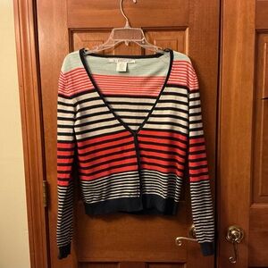 Max Studio Red and Navy Striped Sweater
